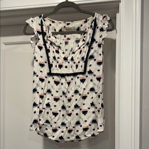 LOFT White and Blue Patterned Women's Top